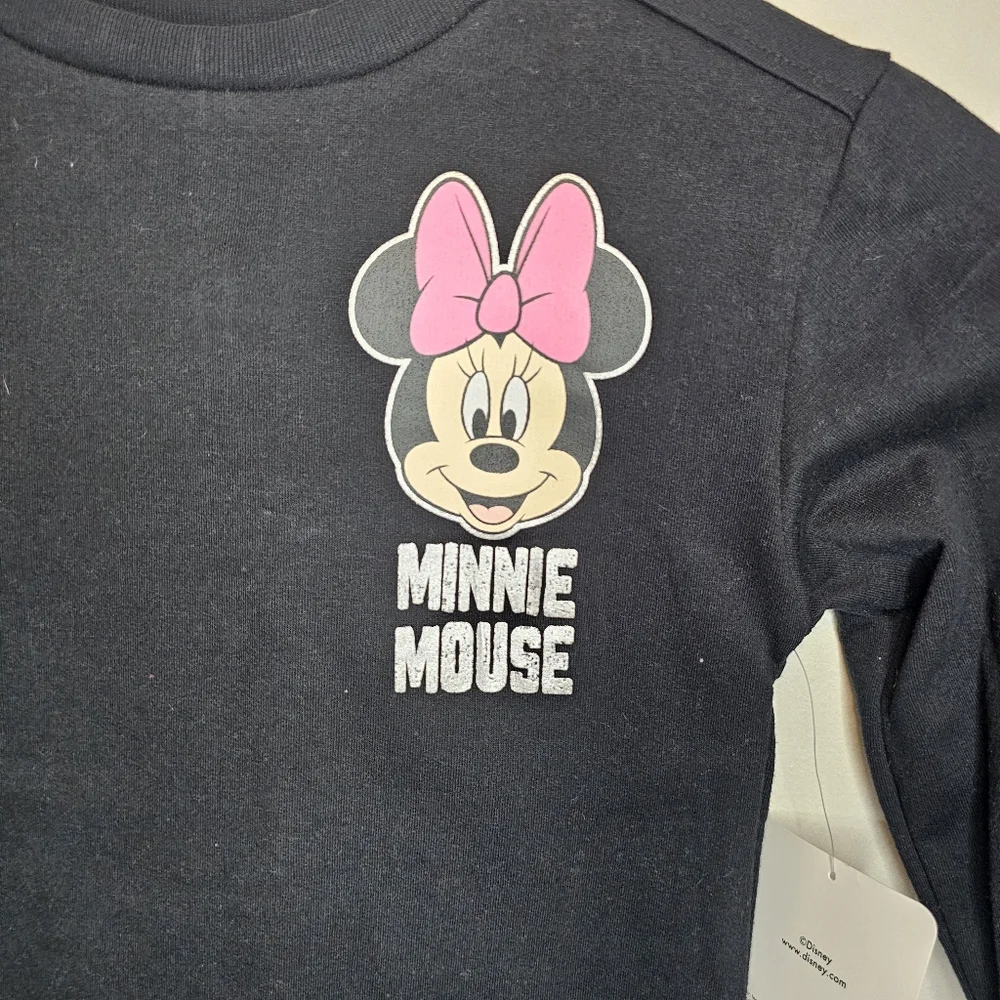 NWT Disney Minnie Mouse Outfit Set Black Sweatshirt Silver Metallic Leggings 5